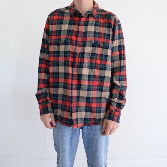 Woolly Dry Goods Green Red Tartan Button Up Outdoor Gorpcore 10% Wool Shirt L - Picture 1 of 12